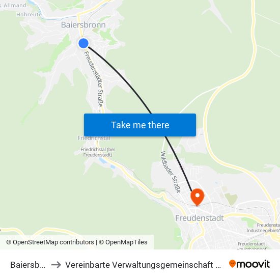 Baiersbronn to Vereinbarte Verwaltungsgemeinschaft Freudenstadt map