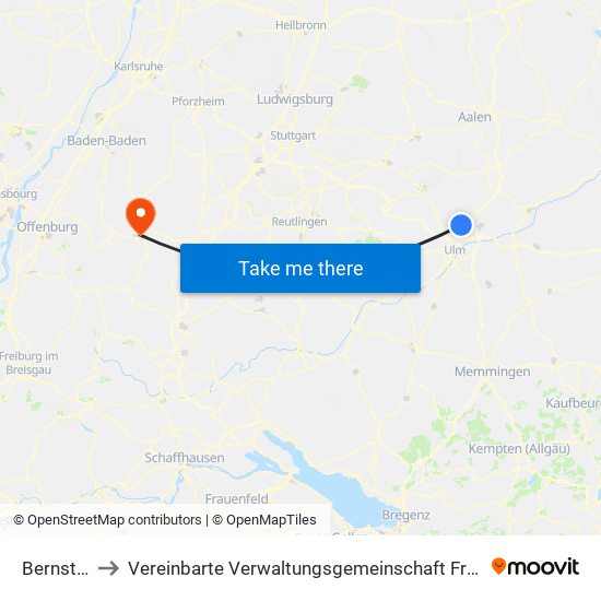 Bernstadt to Vereinbarte Verwaltungsgemeinschaft Freudenstadt map