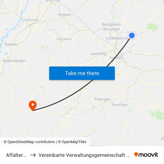 Affalterbach to Vereinbarte Verwaltungsgemeinschaft Freudenstadt map