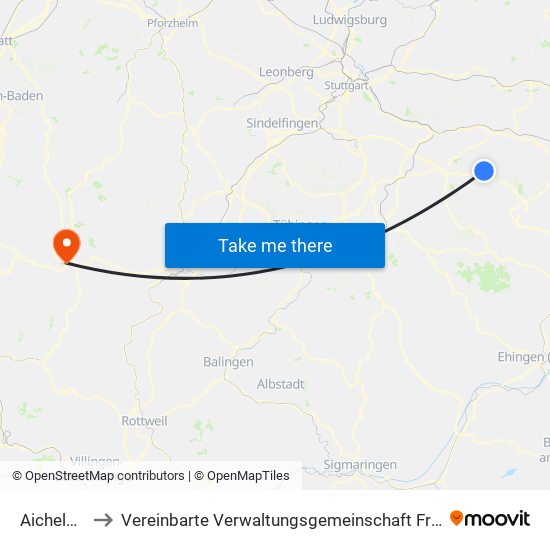 Aichelberg to Vereinbarte Verwaltungsgemeinschaft Freudenstadt map
