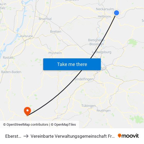 Eberstadt to Vereinbarte Verwaltungsgemeinschaft Freudenstadt map