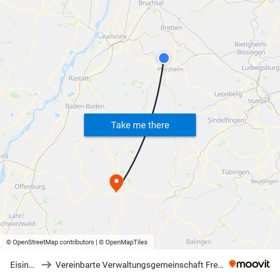 Eisingen to Vereinbarte Verwaltungsgemeinschaft Freudenstadt map