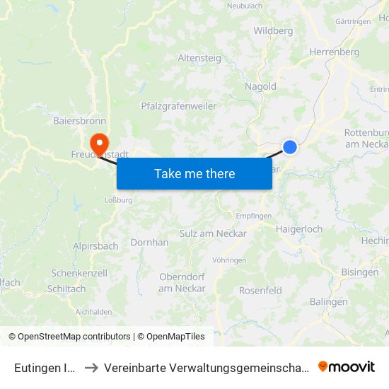 Eutingen Im Gäu to Vereinbarte Verwaltungsgemeinschaft Freudenstadt map