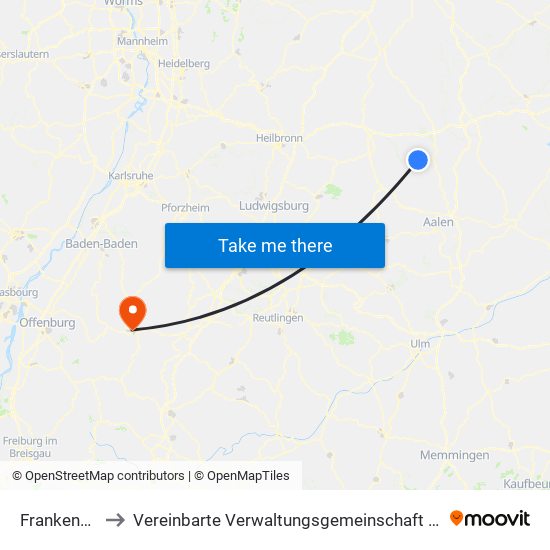 Frankenhardt to Vereinbarte Verwaltungsgemeinschaft Freudenstadt map