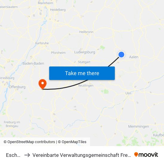 Eschach to Vereinbarte Verwaltungsgemeinschaft Freudenstadt map