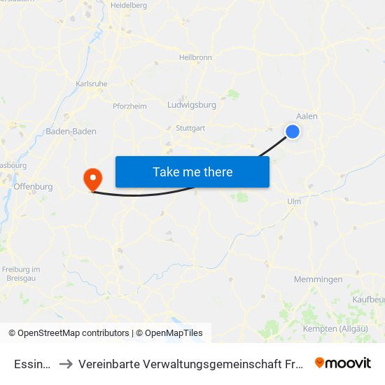 Essingen to Vereinbarte Verwaltungsgemeinschaft Freudenstadt map