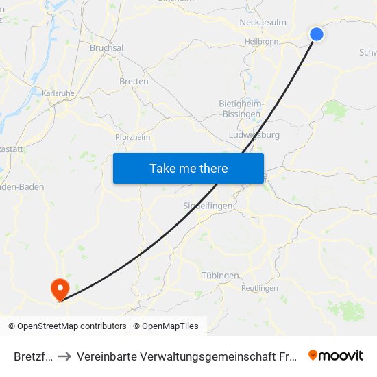 Bretzfeld to Vereinbarte Verwaltungsgemeinschaft Freudenstadt map