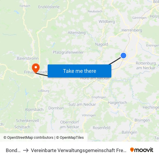 Bondorf to Vereinbarte Verwaltungsgemeinschaft Freudenstadt map