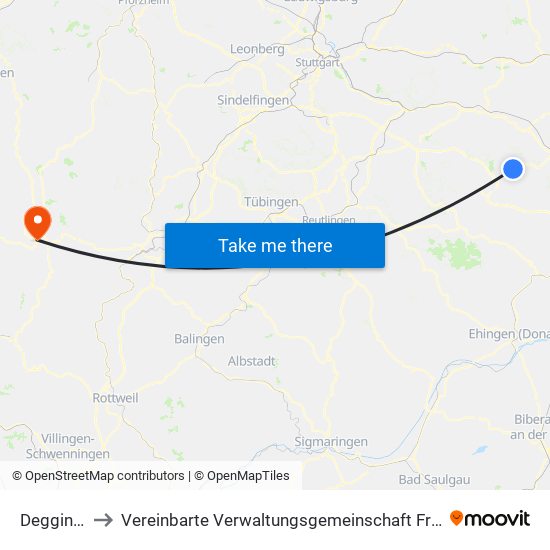 Deggingen to Vereinbarte Verwaltungsgemeinschaft Freudenstadt map