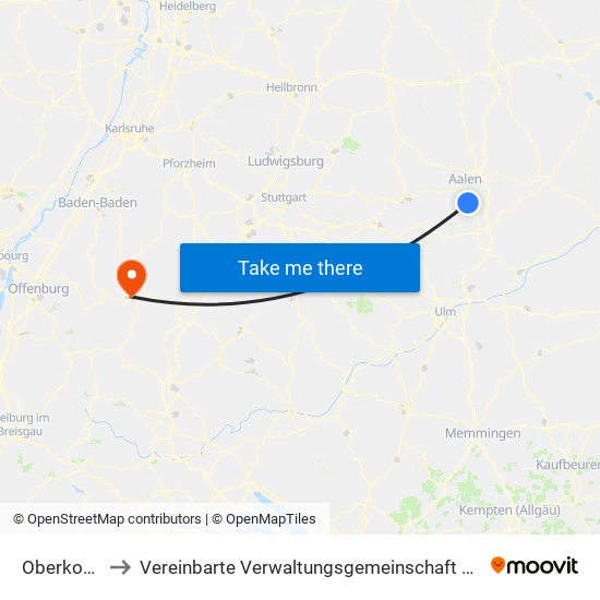 Oberkochen to Vereinbarte Verwaltungsgemeinschaft Freudenstadt map