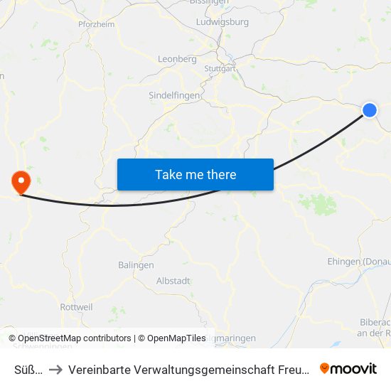 Süßen to Vereinbarte Verwaltungsgemeinschaft Freudenstadt map