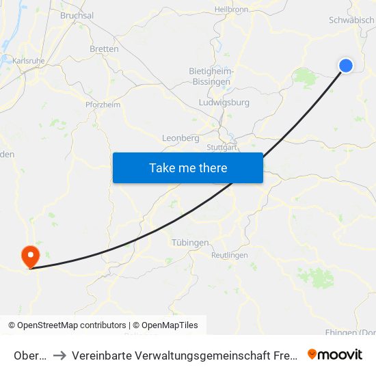 Oberrot to Vereinbarte Verwaltungsgemeinschaft Freudenstadt map