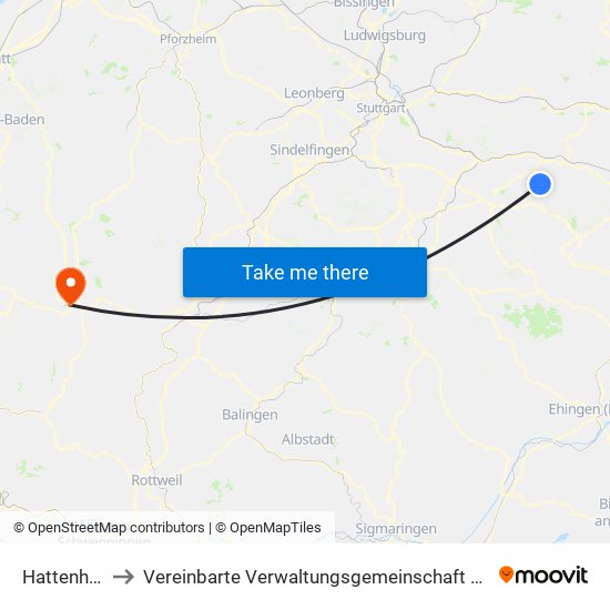 Hattenhofen to Vereinbarte Verwaltungsgemeinschaft Freudenstadt map