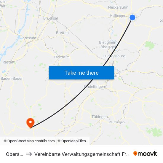 Obersulm to Vereinbarte Verwaltungsgemeinschaft Freudenstadt map