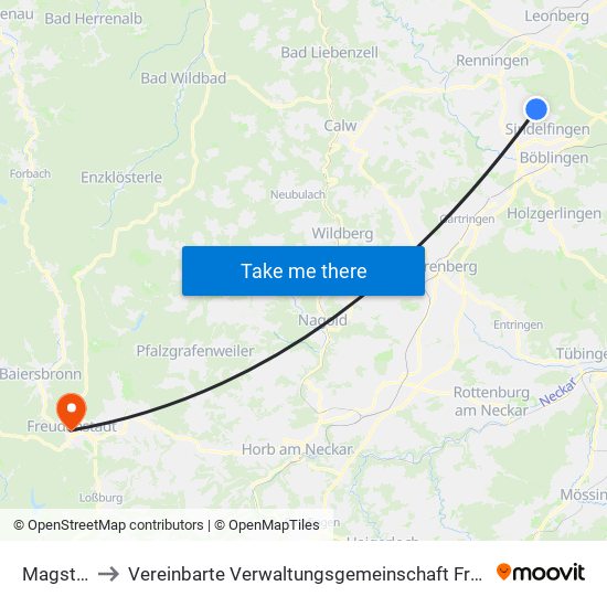 Magstadt to Vereinbarte Verwaltungsgemeinschaft Freudenstadt map