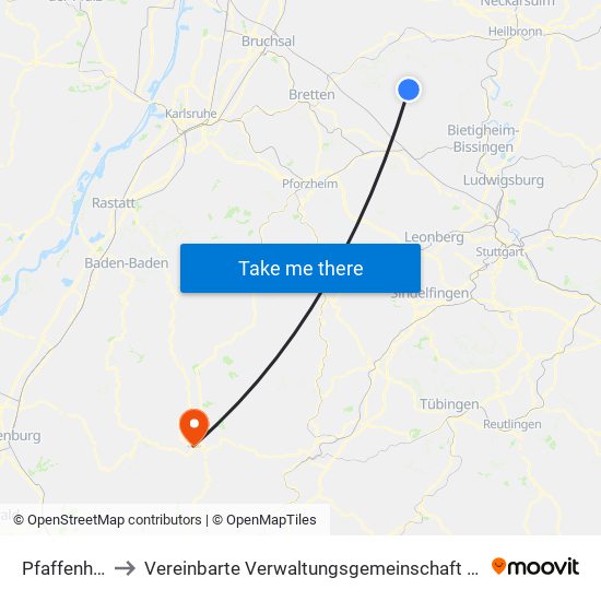 Pfaffenhofen to Vereinbarte Verwaltungsgemeinschaft Freudenstadt map