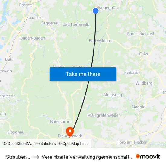 Straubenhardt to Vereinbarte Verwaltungsgemeinschaft Freudenstadt map