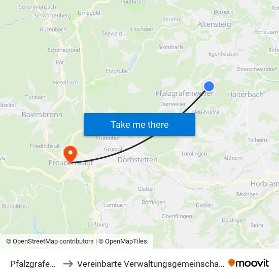 Pfalzgrafenweiler to Vereinbarte Verwaltungsgemeinschaft Freudenstadt map