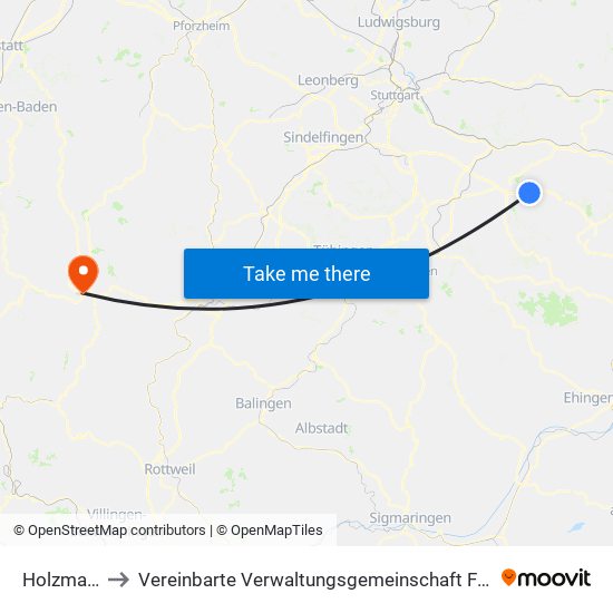 Holzmaden to Vereinbarte Verwaltungsgemeinschaft Freudenstadt map