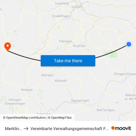 Merklingen to Vereinbarte Verwaltungsgemeinschaft Freudenstadt map