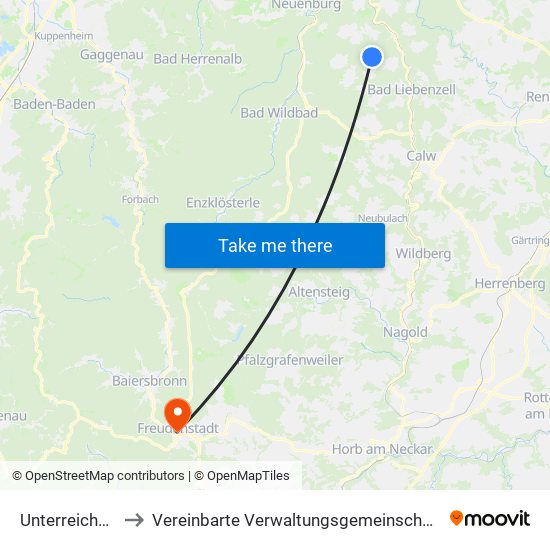Unterreichenbach to Vereinbarte Verwaltungsgemeinschaft Freudenstadt map