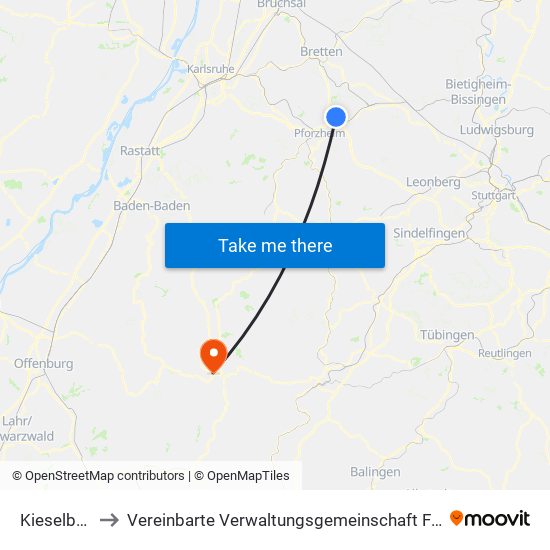 Kieselbronn to Vereinbarte Verwaltungsgemeinschaft Freudenstadt map