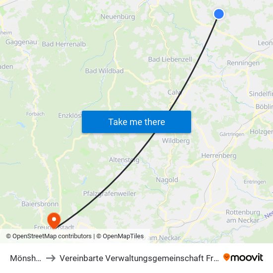 Mönsheim to Vereinbarte Verwaltungsgemeinschaft Freudenstadt map