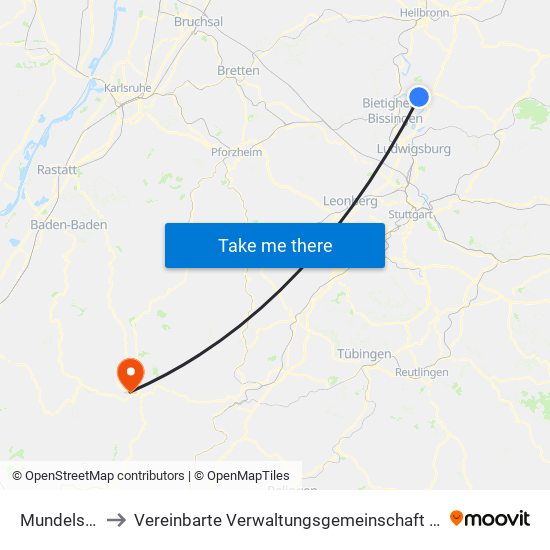 Mundelsheim to Vereinbarte Verwaltungsgemeinschaft Freudenstadt map