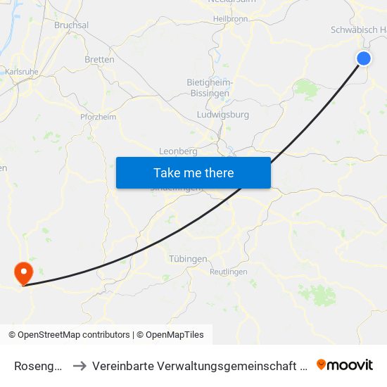 Rosengarten to Vereinbarte Verwaltungsgemeinschaft Freudenstadt map