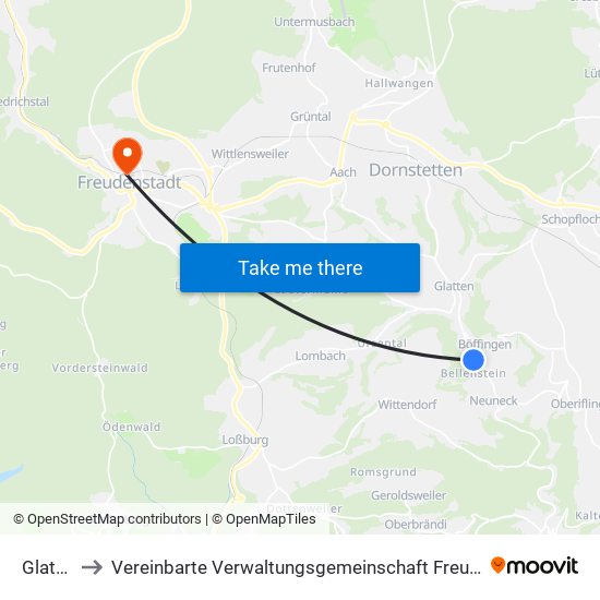 Glatten to Vereinbarte Verwaltungsgemeinschaft Freudenstadt map