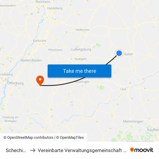 Schechingen to Vereinbarte Verwaltungsgemeinschaft Freudenstadt map