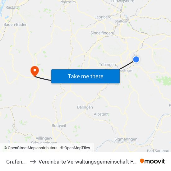 Grafenberg to Vereinbarte Verwaltungsgemeinschaft Freudenstadt map