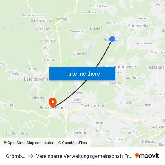 Grömbach to Vereinbarte Verwaltungsgemeinschaft Freudenstadt map