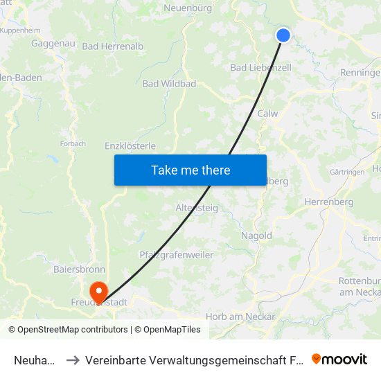 Neuhausen to Vereinbarte Verwaltungsgemeinschaft Freudenstadt map