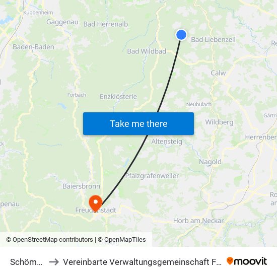 Schömberg to Vereinbarte Verwaltungsgemeinschaft Freudenstadt map