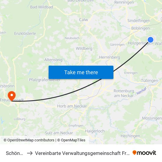 Schönaich to Vereinbarte Verwaltungsgemeinschaft Freudenstadt map