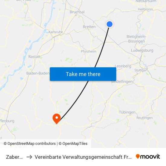 Zaberfeld to Vereinbarte Verwaltungsgemeinschaft Freudenstadt map