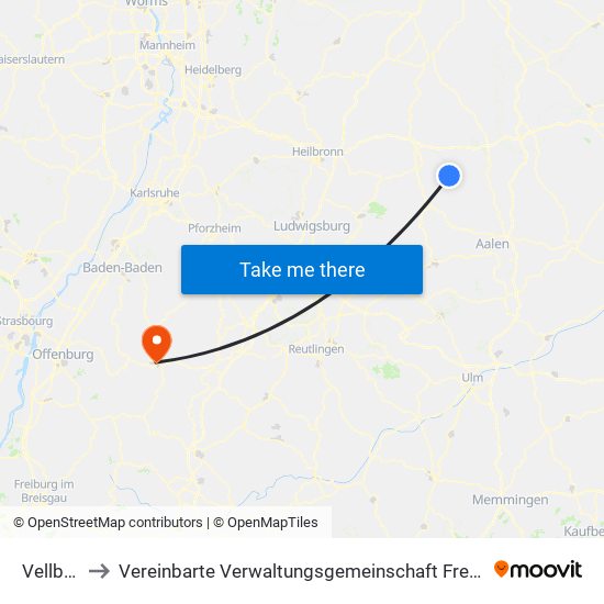 Vellberg to Vereinbarte Verwaltungsgemeinschaft Freudenstadt map