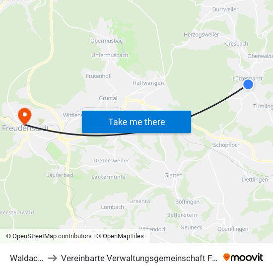 Waldachtal to Vereinbarte Verwaltungsgemeinschaft Freudenstadt map