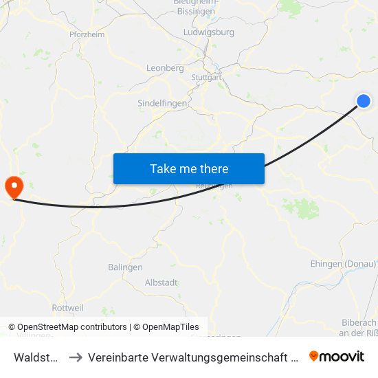 Waldstetten to Vereinbarte Verwaltungsgemeinschaft Freudenstadt map