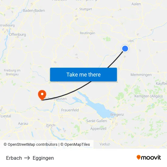 Erbach to Eggingen map