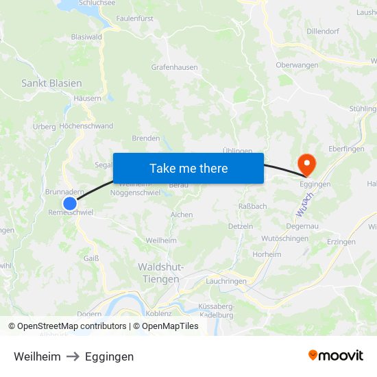 Weilheim to Eggingen map
