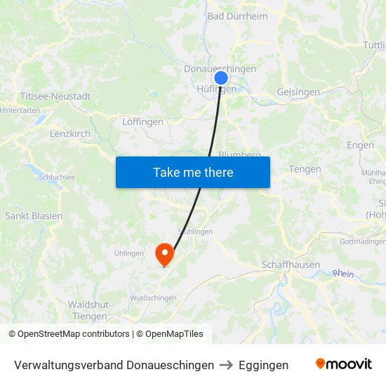 Verwaltungsverband Donaueschingen to Eggingen map