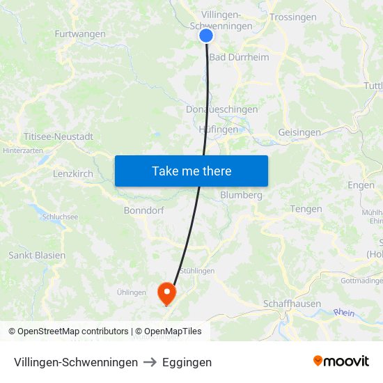 Villingen-Schwenningen to Eggingen map