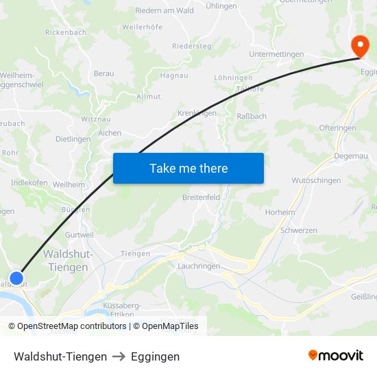 Waldshut-Tiengen to Eggingen map