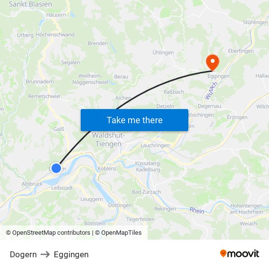 Dogern to Eggingen map