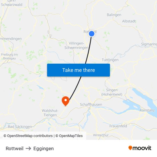 Rottweil to Eggingen map