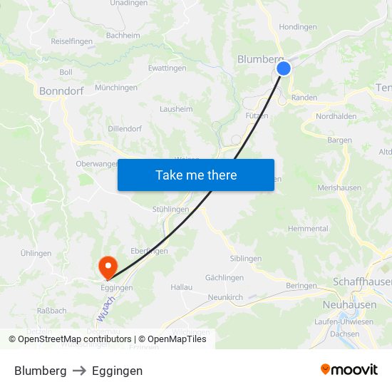 Blumberg to Eggingen map