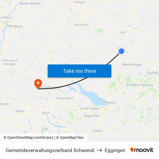 Gemeindeverwaltungsverband Schwendi to Eggingen map