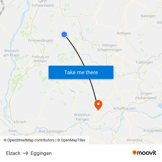 Elzach to Eggingen map